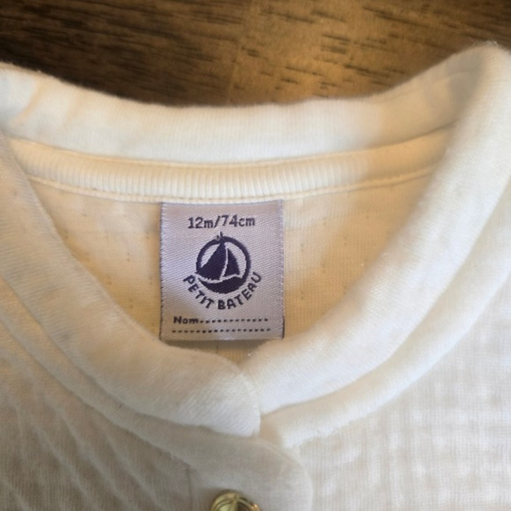 Petit Bateau White Quilted Tubic Cotton Cardigan Coat Gold Buttons 12M 74cm - Picture 4 of 6